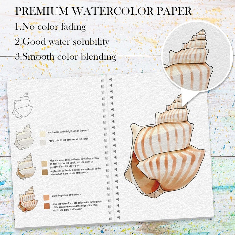 ADEVIAN Watercolor Workbook, Watercolor Workbook Paint Book Beginner Friendly, 12 Different Patterns Stress-Relieving Art Crafts for Creative Exploration Gift for Women Adults Teens (Seaside, 1) - Image 3